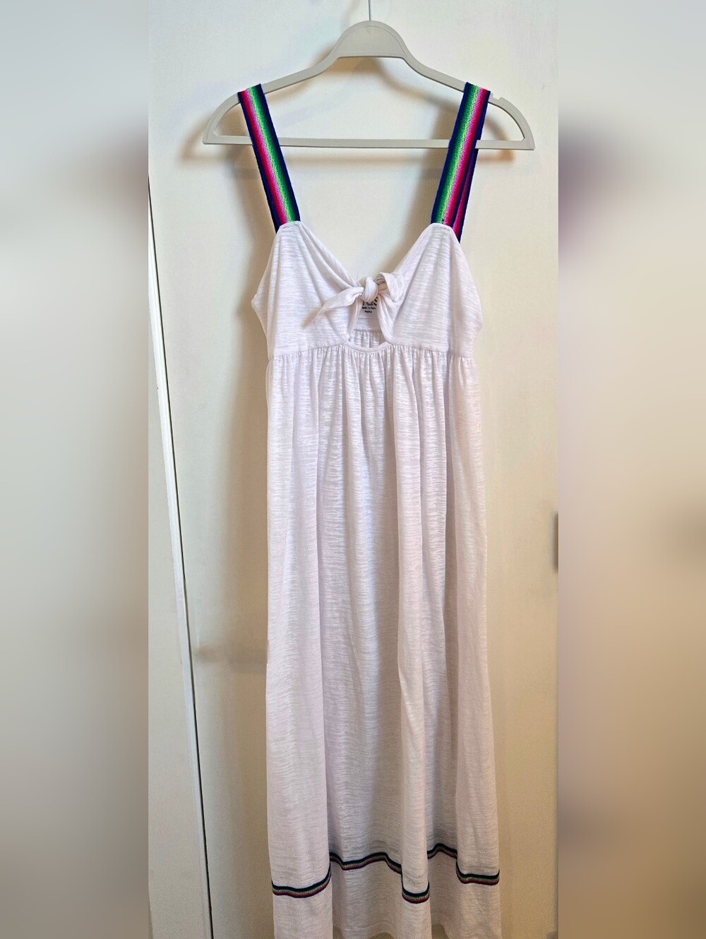 Pitusa White Tie Front Maxi Peruvian Rainbow Strap Dress Beach Coverup Boho